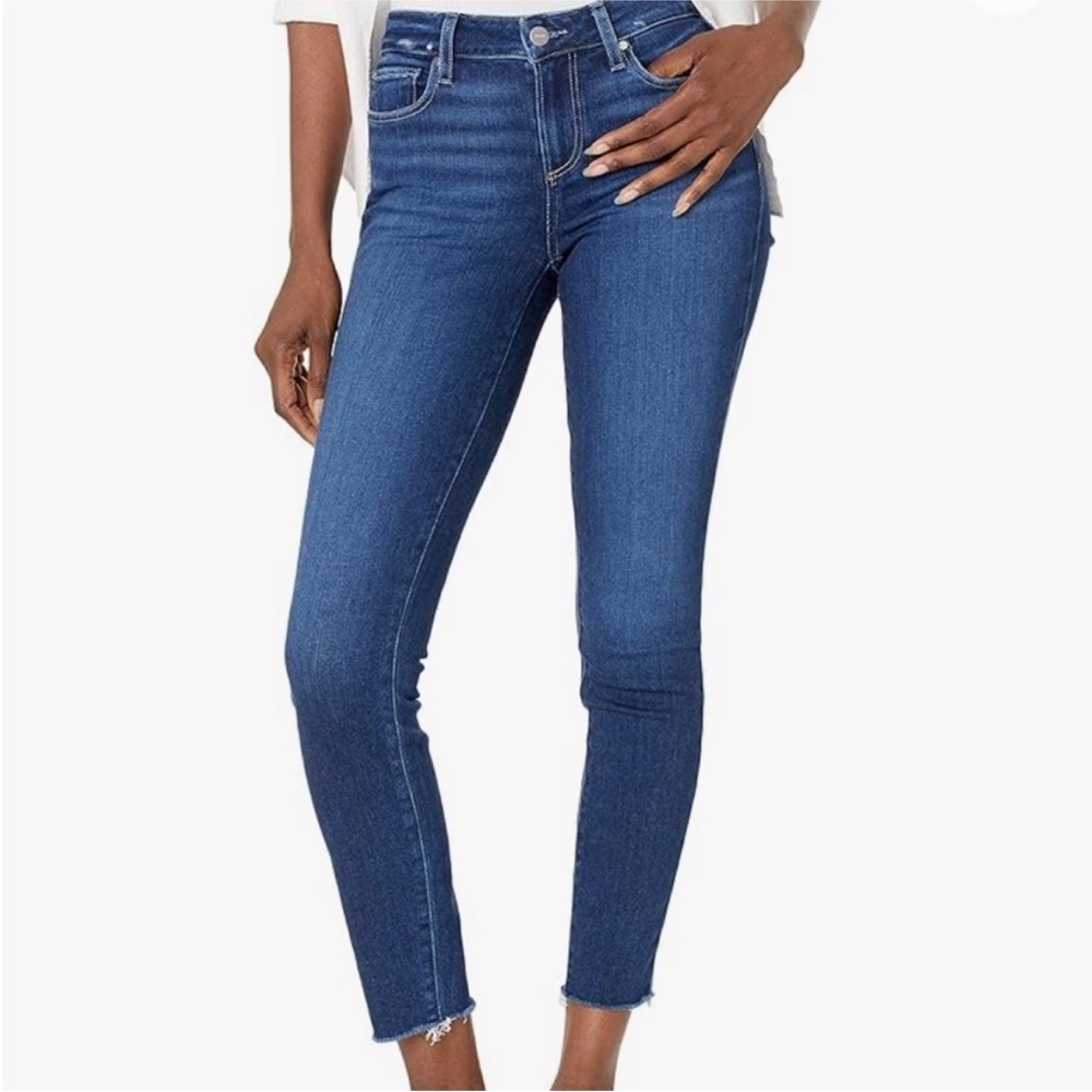 PAIGE Raw Hem Blue Denim Skinny Jeans in Colorway Soho Size 27 Length 27.5”